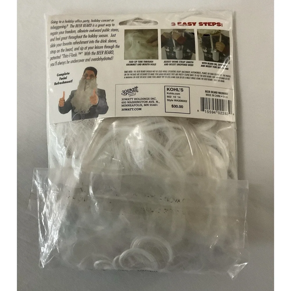 Beer‎ Beard Secret Beverage Dispenser - Holiday Gag Gift Costume Santa - NWT